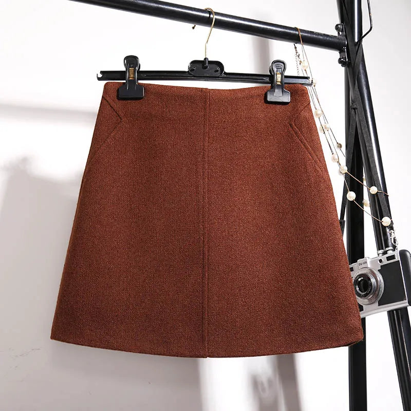 Women's Warm Wool A-Line Mini Skirt High Waist Thick Winter Skirt for Women - Perfect for Office, Party, and Casual Outfits