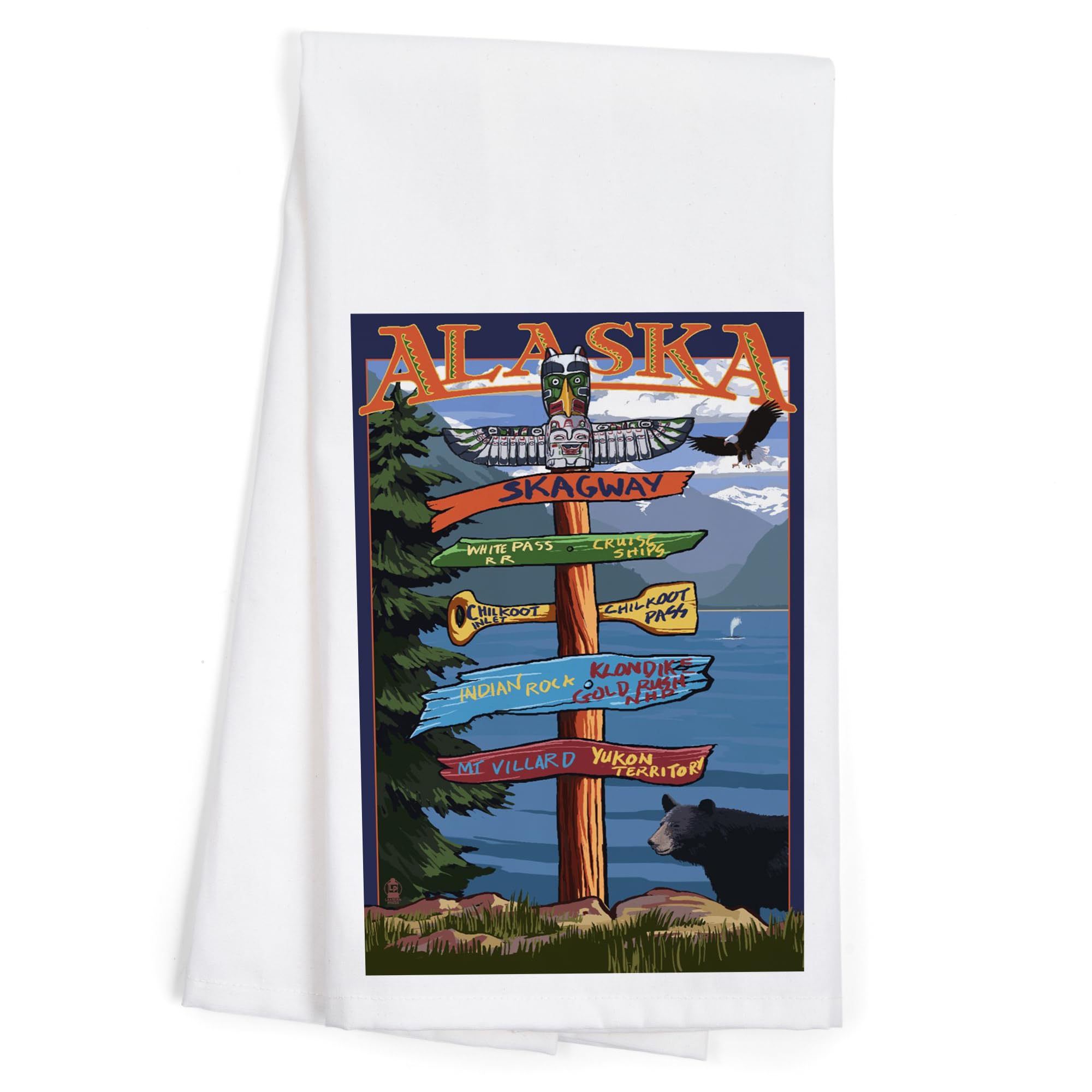 Lantern Press Skagway Alaska Destination Sign - 100% Cotton Tea Towel & Decorative Hand Towel for Kitchen, Home Decor - Perfect for Gifts, Housewarming, and Rustic Farmhouse Style