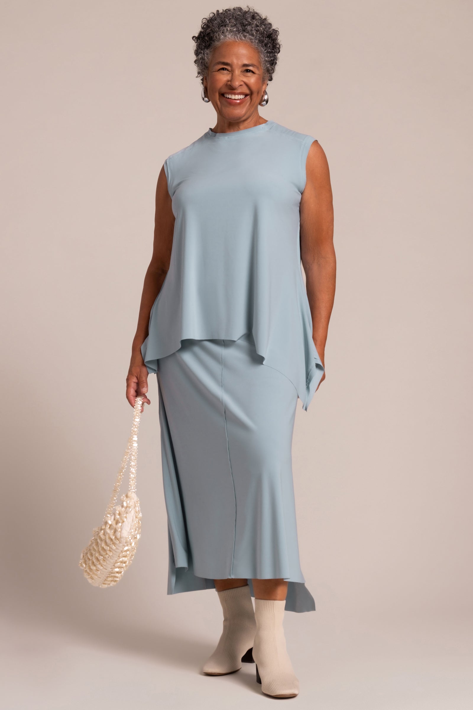 Flounce A-Line Midi Skirt for Women - Stone Blue Flowy Summer Skirt | Casual Dressy Outfit for Beach, Date Night & Office Wear