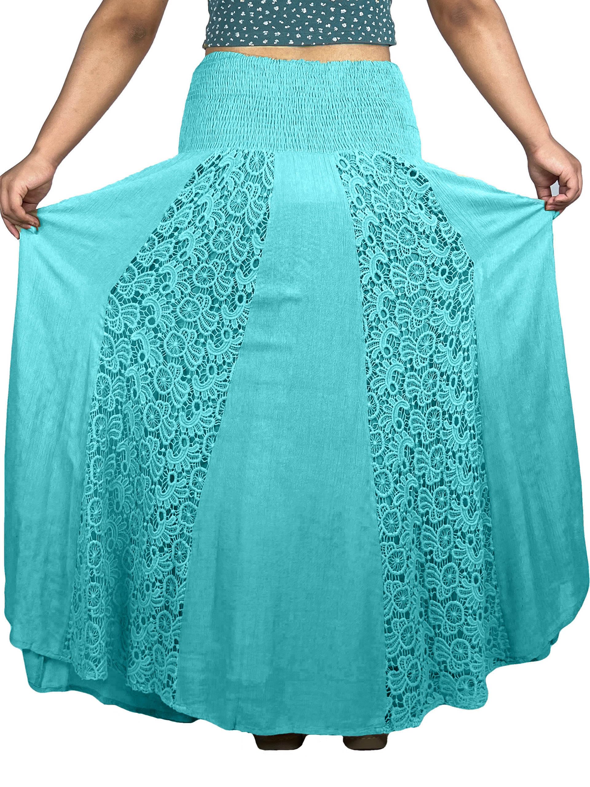 **Agan Traders Women's Bohemian Long Skirt – Soft Rayon, Smocked Elastic Waistband, Flowy Gypsy Style for Spring 2025 | Perfect for Beach, Festivals & Boho Fashion**