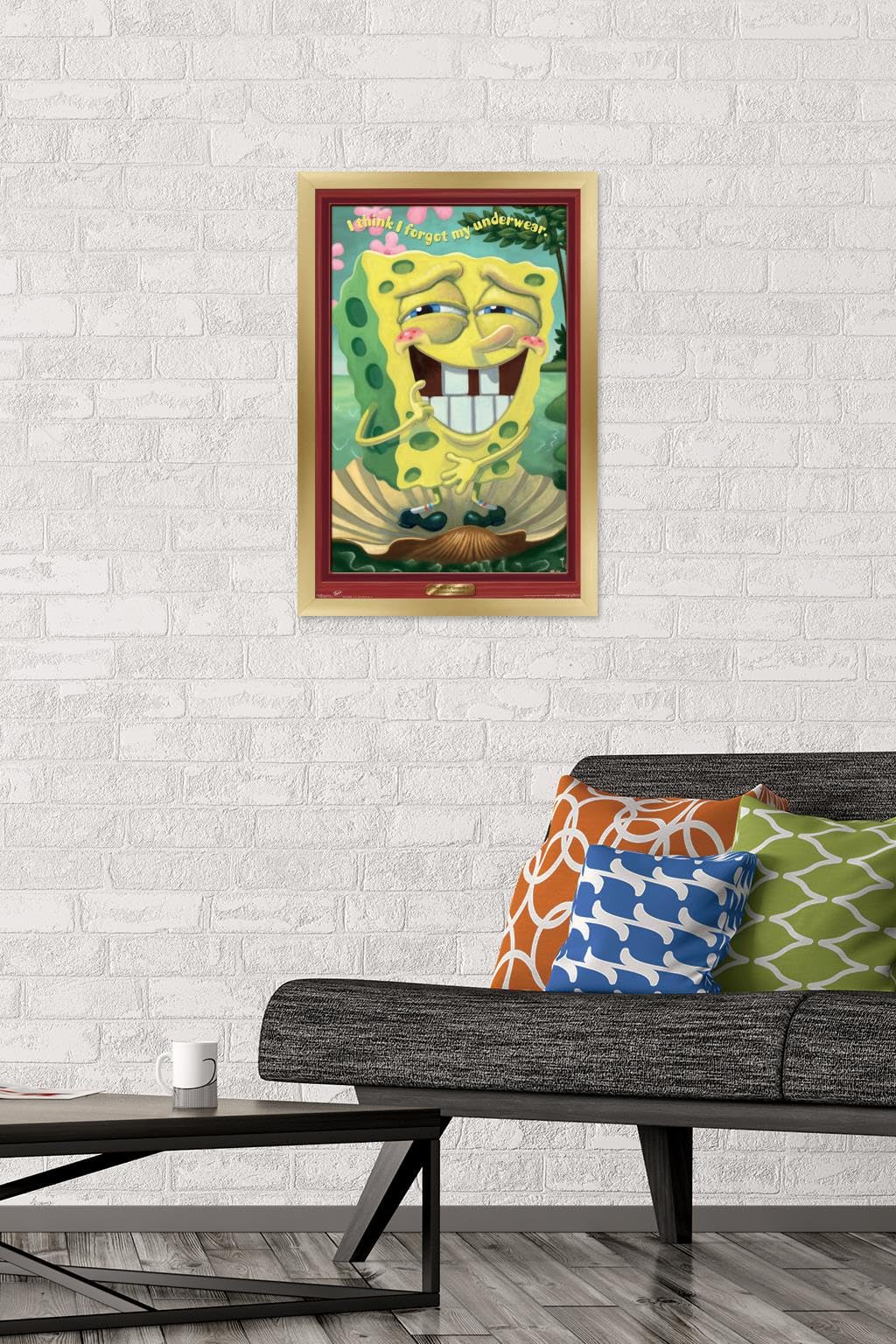 Trends International Nickelodeon SpongeBob SquarePants Underwear Wall Poster - 14.725 x 22.375 Inches, Gold Framed Art Print - Perfect for Kids' Bedroom Decor, Game Room, or Cartoon Lover Gift