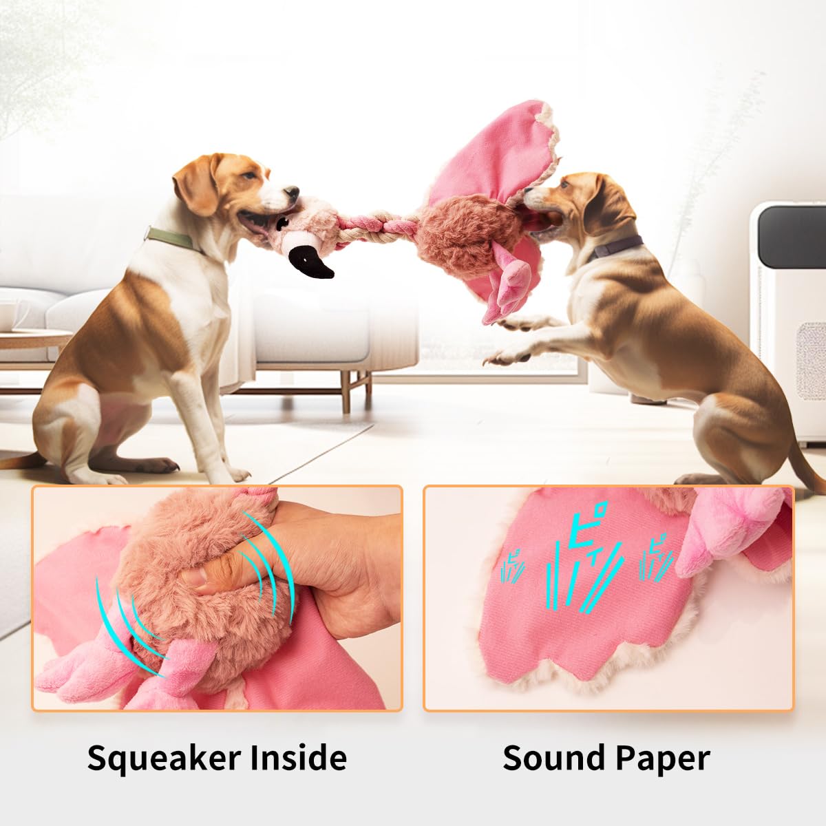 Durable Squeaky Dog Toys for Large & Medium Breeds - Crinkle Paper & Rope Chew Toys for Puppies & Aggressive Chewers, Soft Plush Tug Toy for Teething Relief (Grey Bird) - Perfect for Playtime, Training & Dental Health