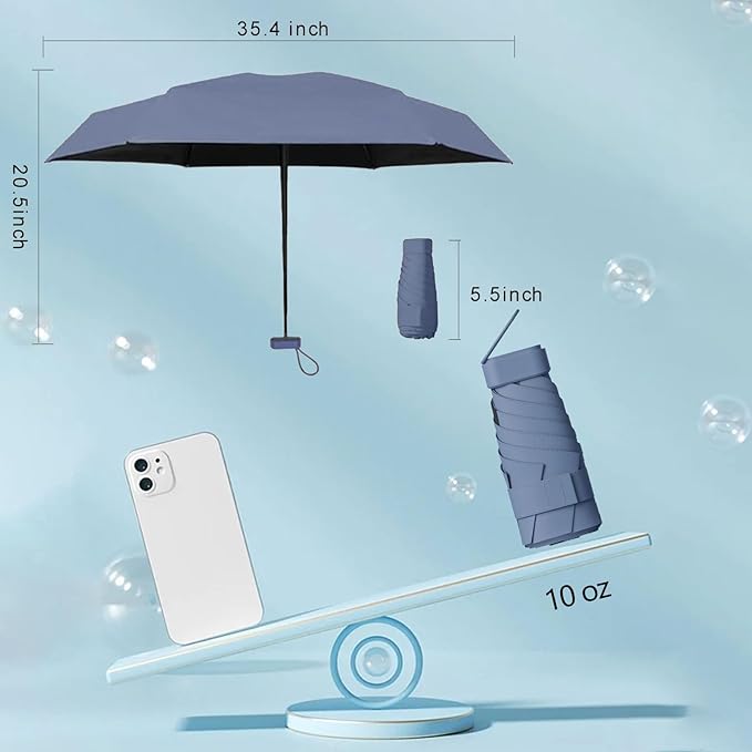 Compact UV Protection Mini Travel Sun Umbrella - Lightweight Windproof Portable Parasol for Women, Men & Kids - Perfect for Beach, Hiking & Daily Commute