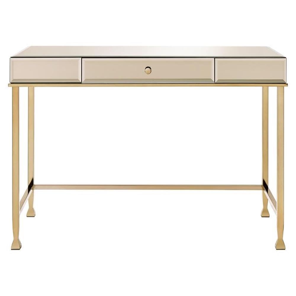 Acme Canine Rectangular Wood Top Writing Desk - Smoky Mirrored & Champagne Finish | Perfect for Home Office, Study, or Dorm Room Workspace