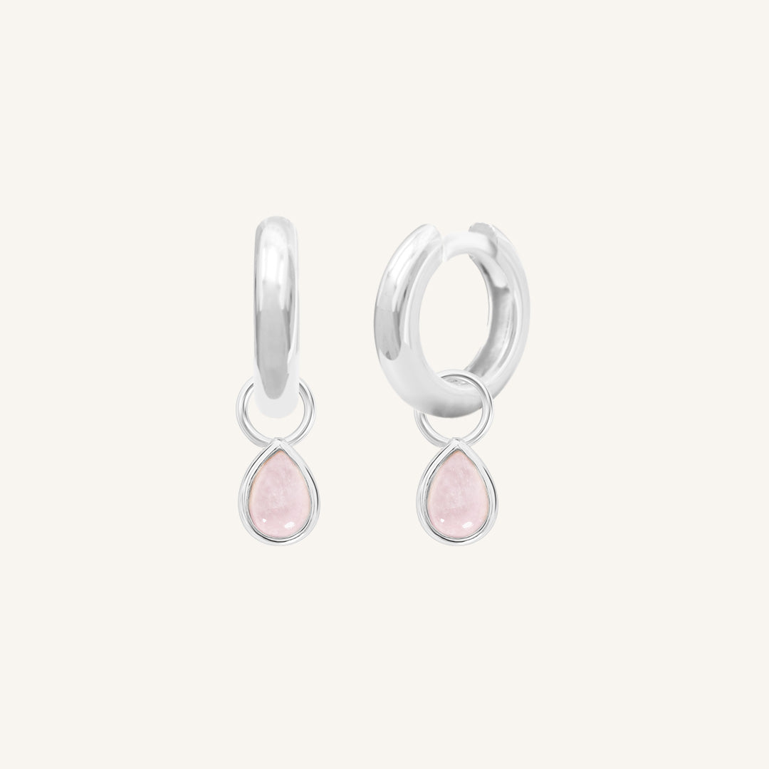 Rose Quartz Charm Hoop Earrings for Women - Healing Crystal Jewelry for Daily Wear & Spiritual Wellness