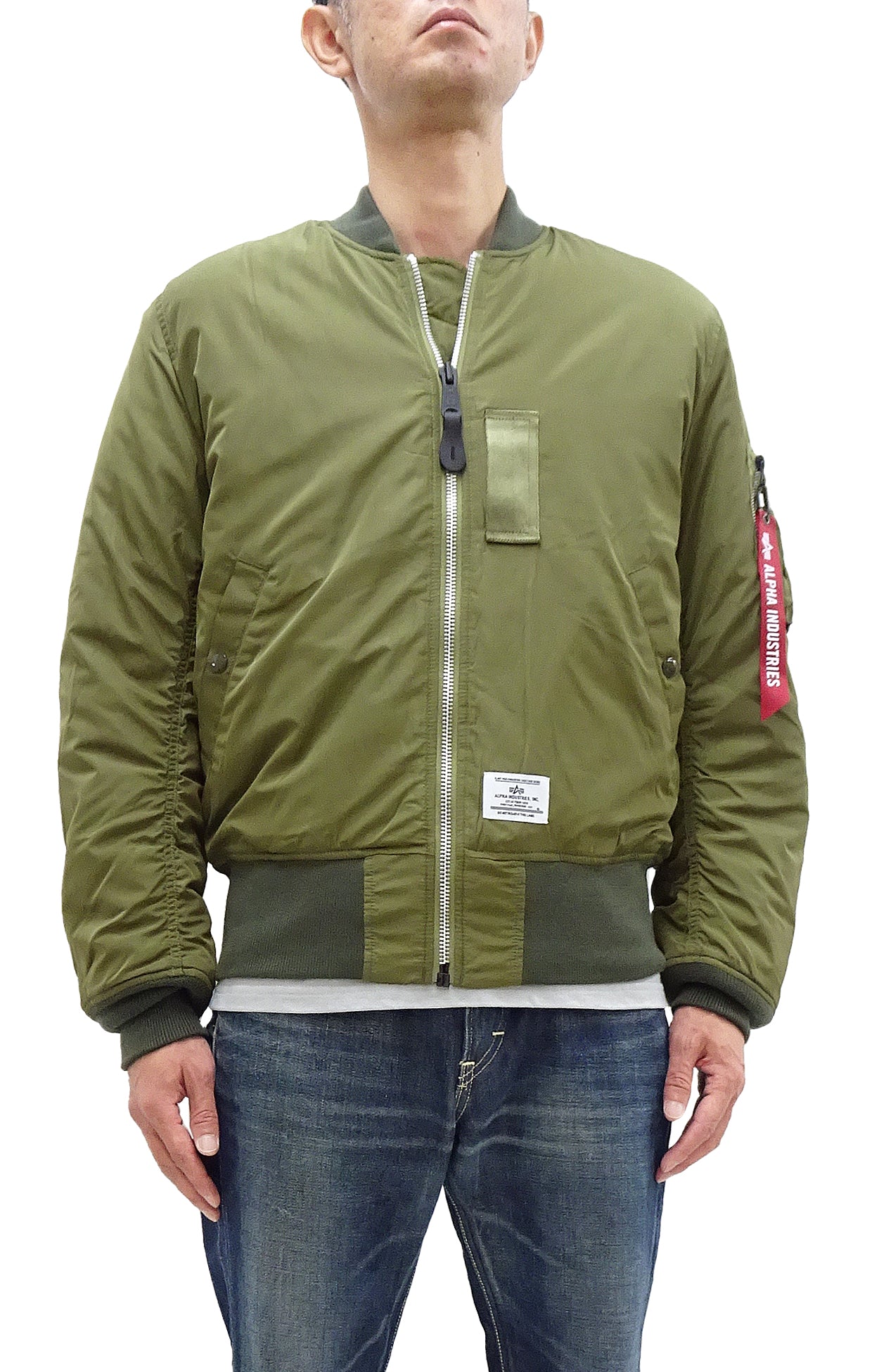Alpha Industries Lightweight MA-1 Bomber Jacket for Men - Updated MA1 Flight Jacket in Olive Green | Casual Outerwear for Everyday Wear & Street Style