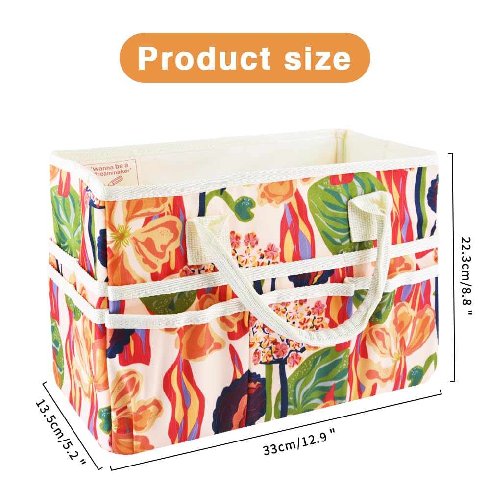E-WEICHEN Craft Organizer Tote Bag with Multiple Pockets - Art & Office Supplies Storage Container for Artists, Crafters & Students - Perfect for DIY Projects, School & Home Organization - Abstract Flower Design