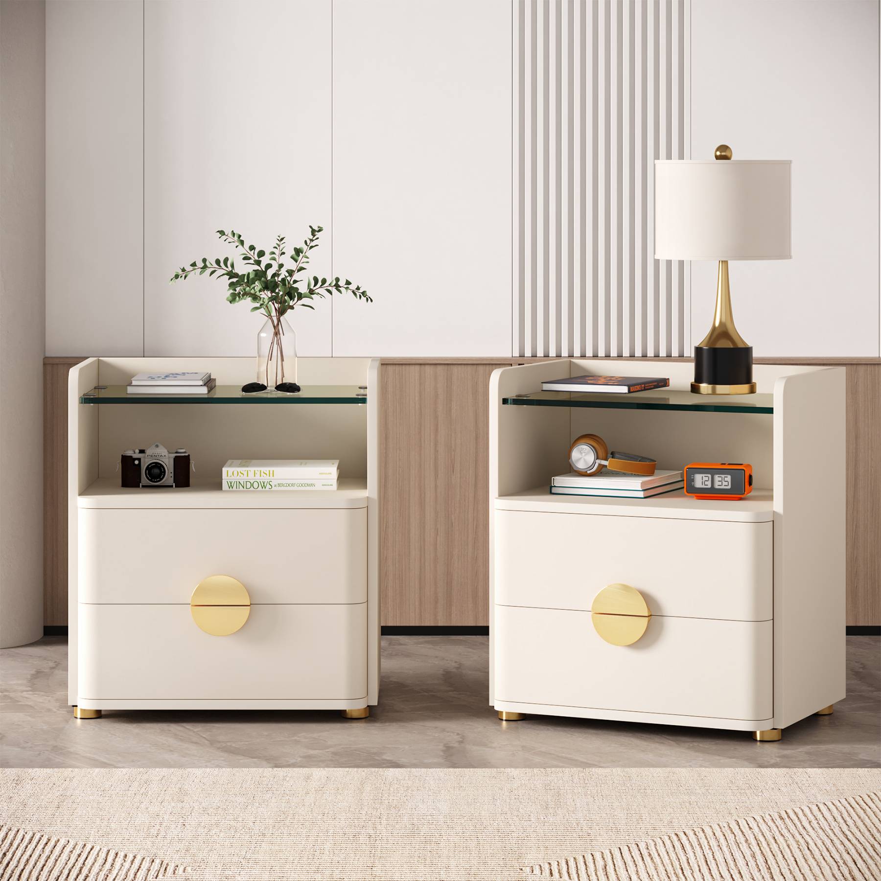 Modern 2-Drawer Nightstand with Open Storage Shelf - Stylish Bedside Table for Bedroom, Living Room & Office - Perfect for Organizing Books, Lamps & Essentials