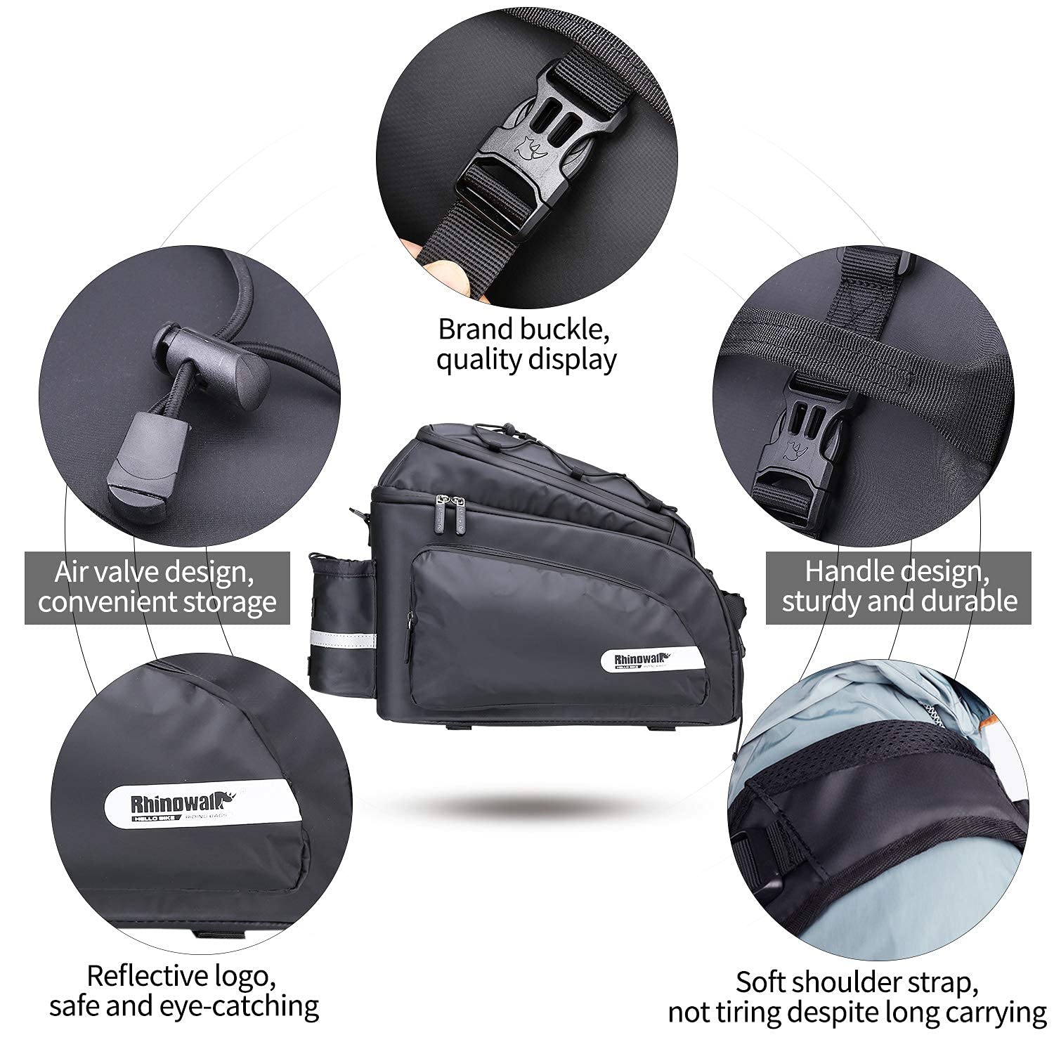 HUNTVP 17L Waterproof Bike Trunk Bag - Rear Seat Pannier for Bicycle Cargo Rack, Commuter Shoulder Bag with Laptop Compartment (Black) | Perfect for Cycling, Urban Commuting & Outdoor Adventures
