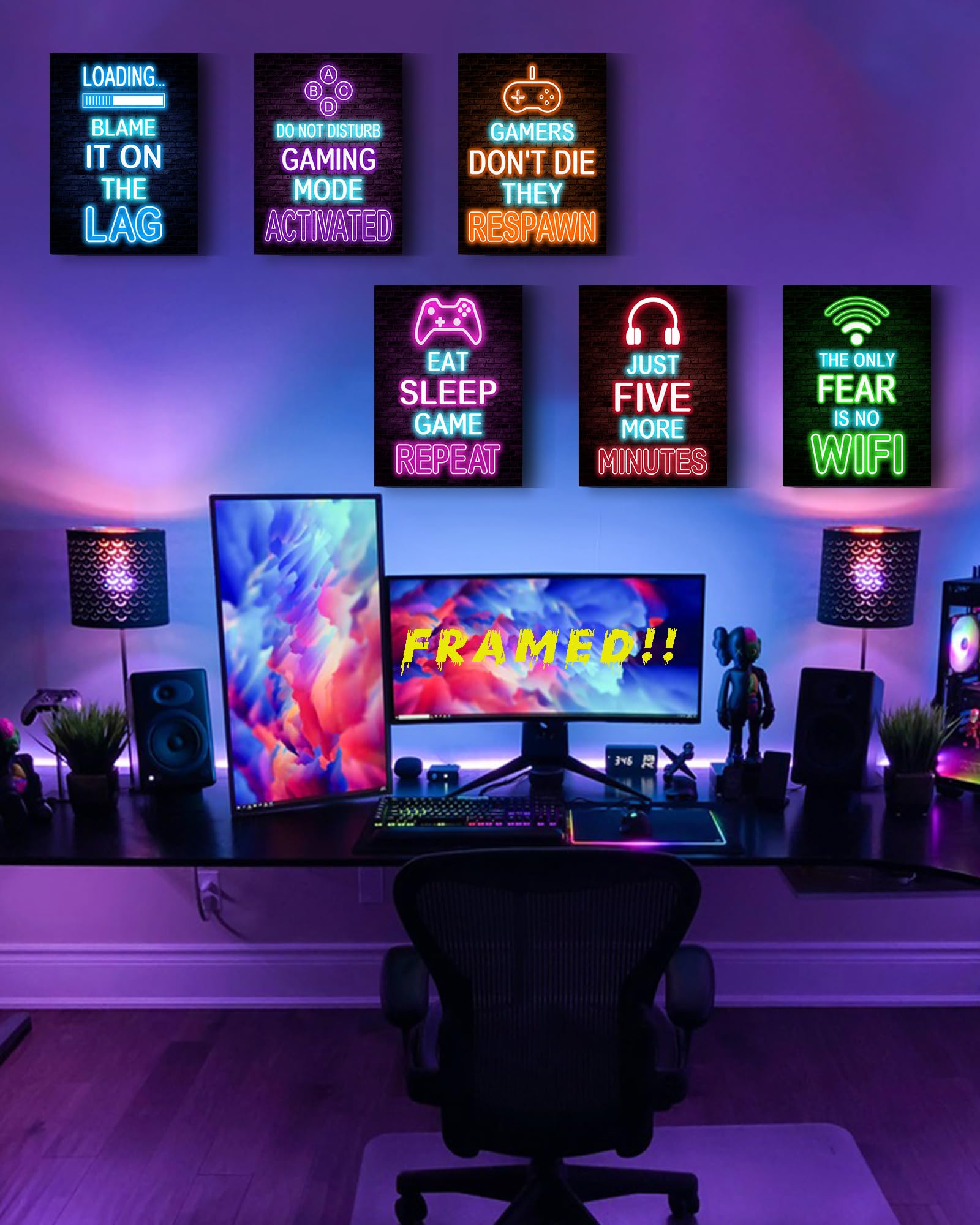 12x16 Inch Drsoum Gaming Wall Art Neon Poster - Cool Video Game Room Decor for Teen Boys & Gamers | Perfect for Bedroom, Man Cave & Gaming Setup