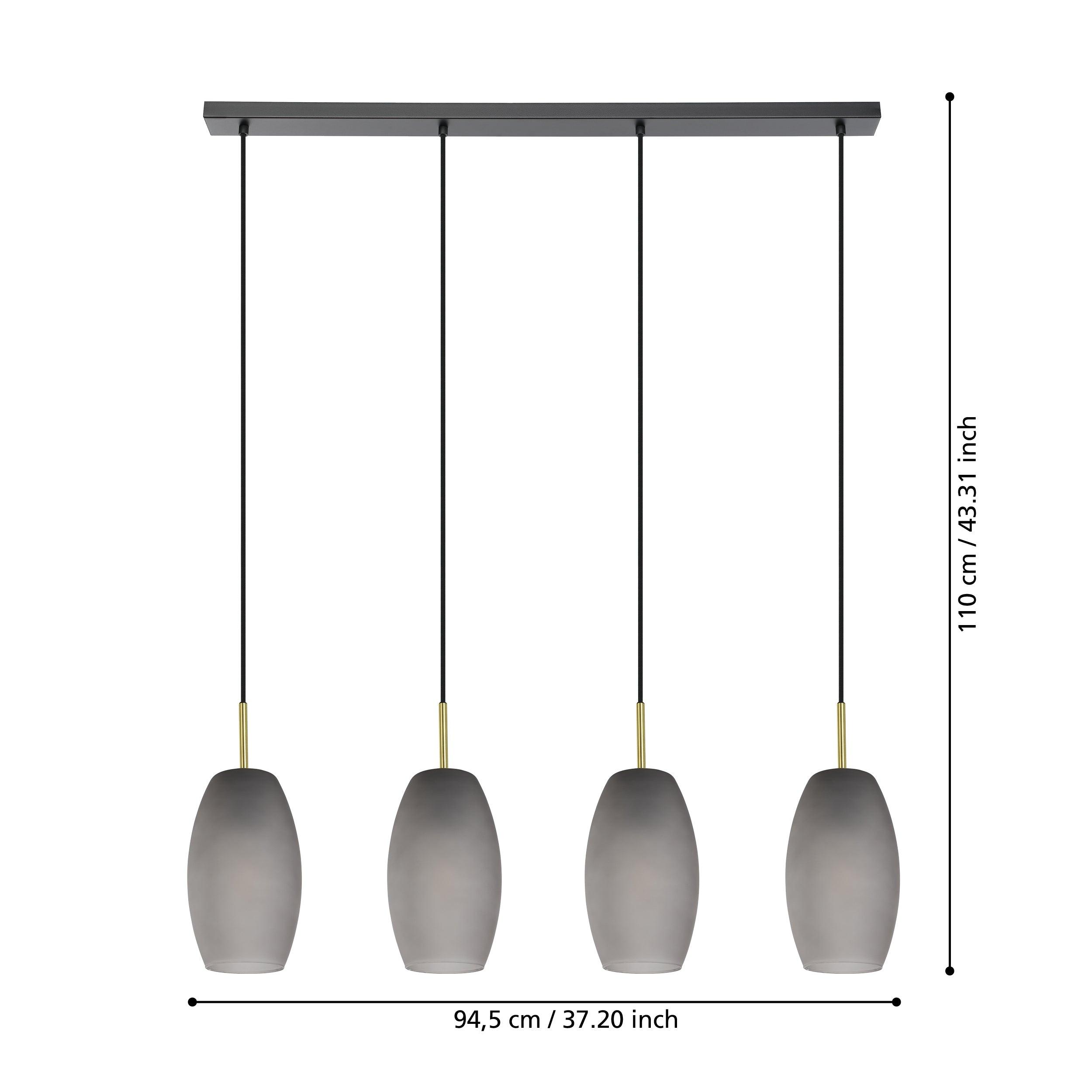 Eglo Batista 4-Light Pendant Light Fixture - Grey Satin Glass & Brass Finish - Modern Dining Room, Kitchen Island or Entryway Lighting