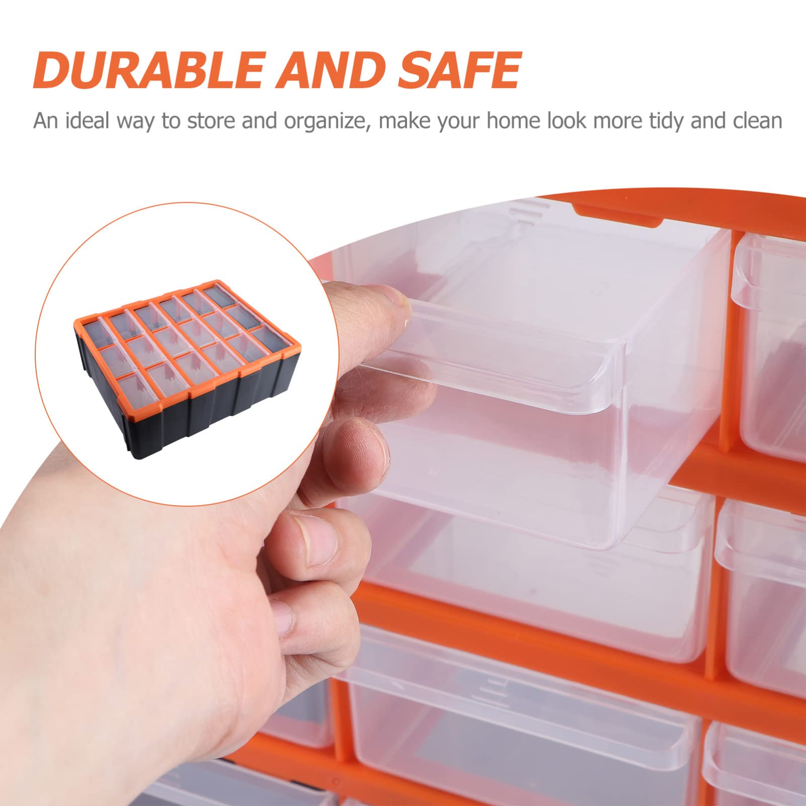 GANAZONO 18-Drawer Plastic Storage Cabinet for Hardware, Crafts & Small Parts - Orange | Organize DIY Supplies, Beads, Nails, Screws & More | Perfect for Workshops, Craft Rooms & Garages