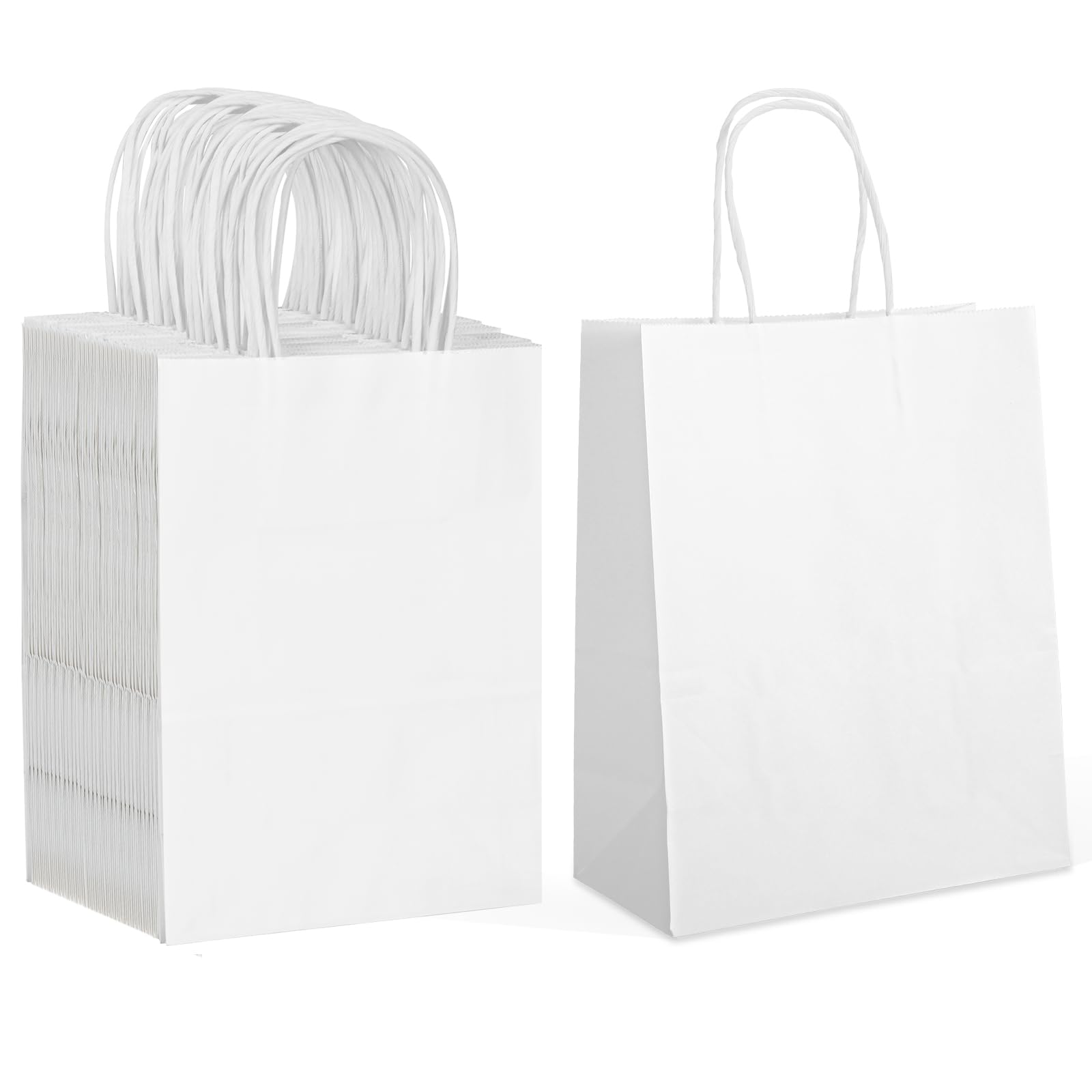Moretoes 35-Pack White Kraft Gift Bags with Handles - 7.1x3.6x9.3in Medium Shopping Bags Bulk for Retail, Parties, Weddings & Business Gifting - Eco-Friendly Paper Bags for Stores, Events & Gift Wrapping