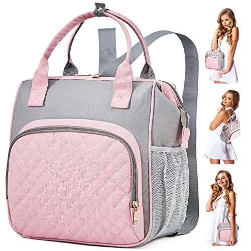 Insulated Large Lunch Bag for Women - 3-Way Carrying Lunch Box with Side Pocket & Adjustable Shoulder Strap, Perfect for Work, School, Beach, Picnic & Outdoor Activities - Pink