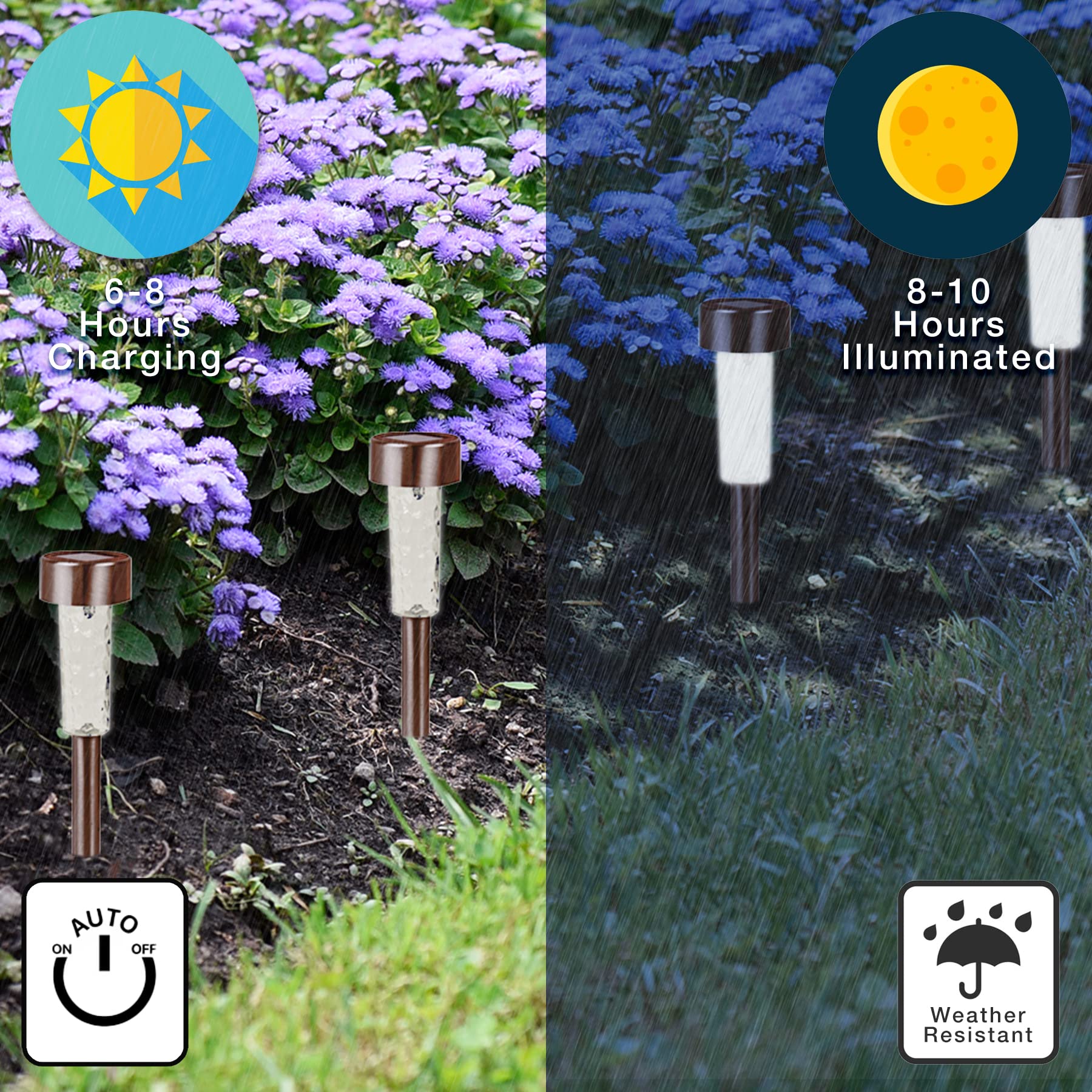 Crosslight Solar Powered Pathway Lights (56 Pack) - Stainless Steel Outdoor White LED Garden Lights, Waterproof for Yard, Patio, Lawn & Walkway - Decorative Ground Stake Lighting | Bronze Finish | Ideal for Landscape Lighting, Driveway Borders & Evening Outdoor Ambiance