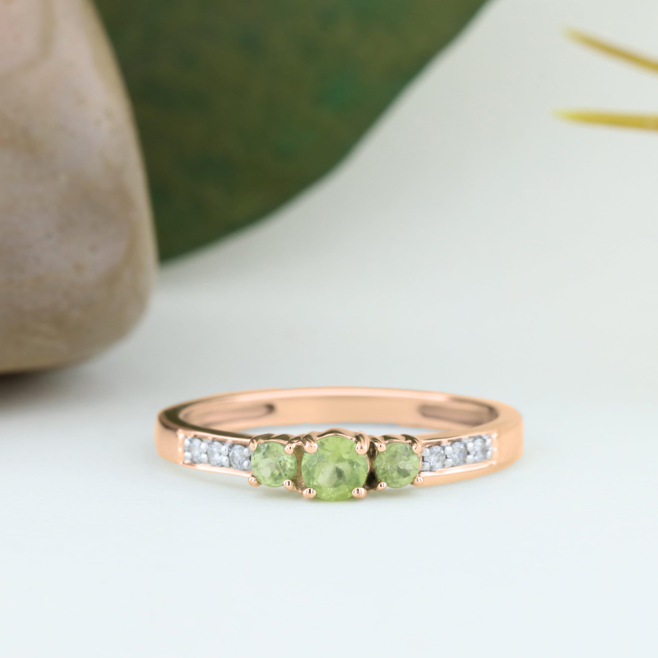 Dazzlingrock Collection 10K Solid Gold Round Peridot & White Diamond Three Stone Engagement Ring for Women - Perfect for Proposals, Anniversaries & Bridal Jewelry