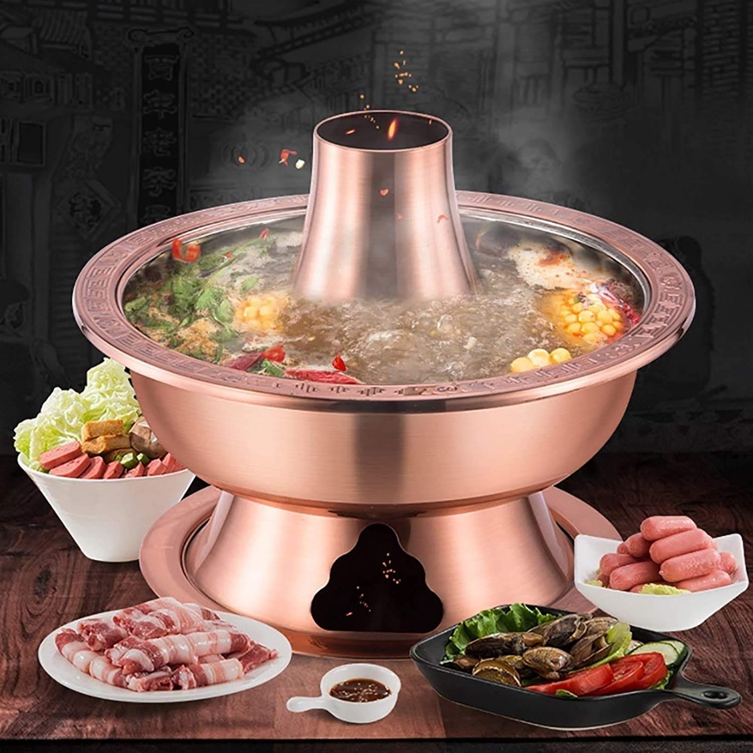 304 Stainless Steel Copper Pot - Rustproof Thickened Hot Pot for Home Cooking, Mongolian Hotpot, Beijing Fire Boiler, Mutton Stew - Perfect for Family Meals & Asian Cuisine