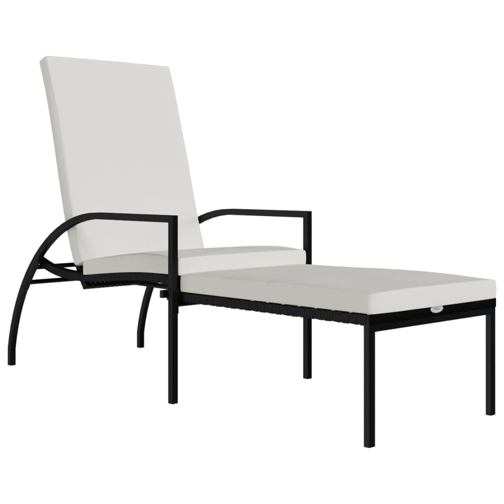 Premium PE Rattan Sun Lounger with Adjustable Backrest & Footrest - Black Outdoor Chaise Lounge with Cream White Cushion - Perfect for Poolside, Patio, Garden Relaxation & Sunbathing