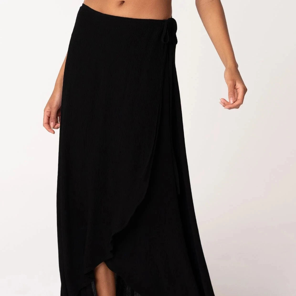 Elegant Black Maxi Wrap Skirt with Adjustable Side Tie - Perfect for Beach Vacations, Summer Outings & Boho Chic Style