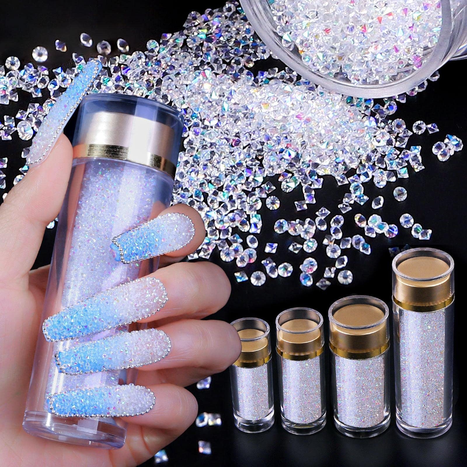 Sharplace Nail Crystals AB Rhinestones - Micro Pixie Beads for Nail Art, DIY Crafts & Fashion Decor | Iridescent Tiny Gems for Clothes, Face Beauty & Nail Designs (15.5g) | Perfect for Manicures, Costume Jewelry & Home Decoration