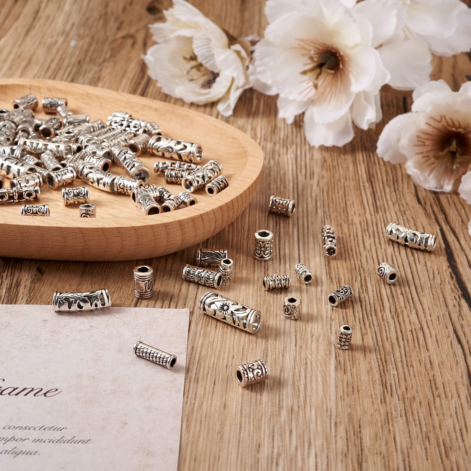 KISSITTY 280pcs Tibetan Style Spacer Beads - Antique Silver Metal Tube Beads for DIY Jewelry Making (Bracelets, Earrings, Necklaces) | 14 Styles Bulk Loose Beads | Perfect for Boho, Ethnic & Handmade Jewelry Designs