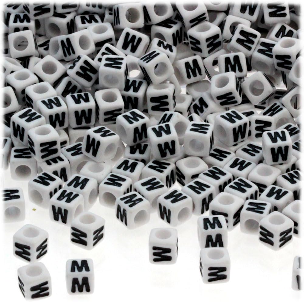 1,000-Piece Alphabet Beads - 7mm White Opaque Cube Beads with Black Letter P for Jewelry Making, DIY Crafts, Bracelets & Keychains - The Crafts Outlet