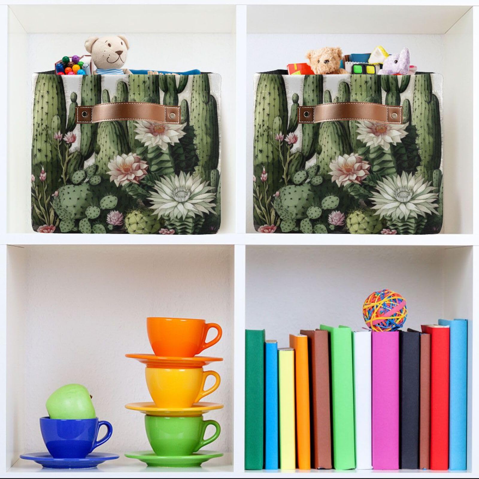 Foldable Rectangle Canvas Storage Baskets with Handles - 2 Pack Organizer Boxes for Clothes, Home & Office Organization | Perfect for Closet Shelves, Bedroom Decor & Space Saving Storage Solutions
