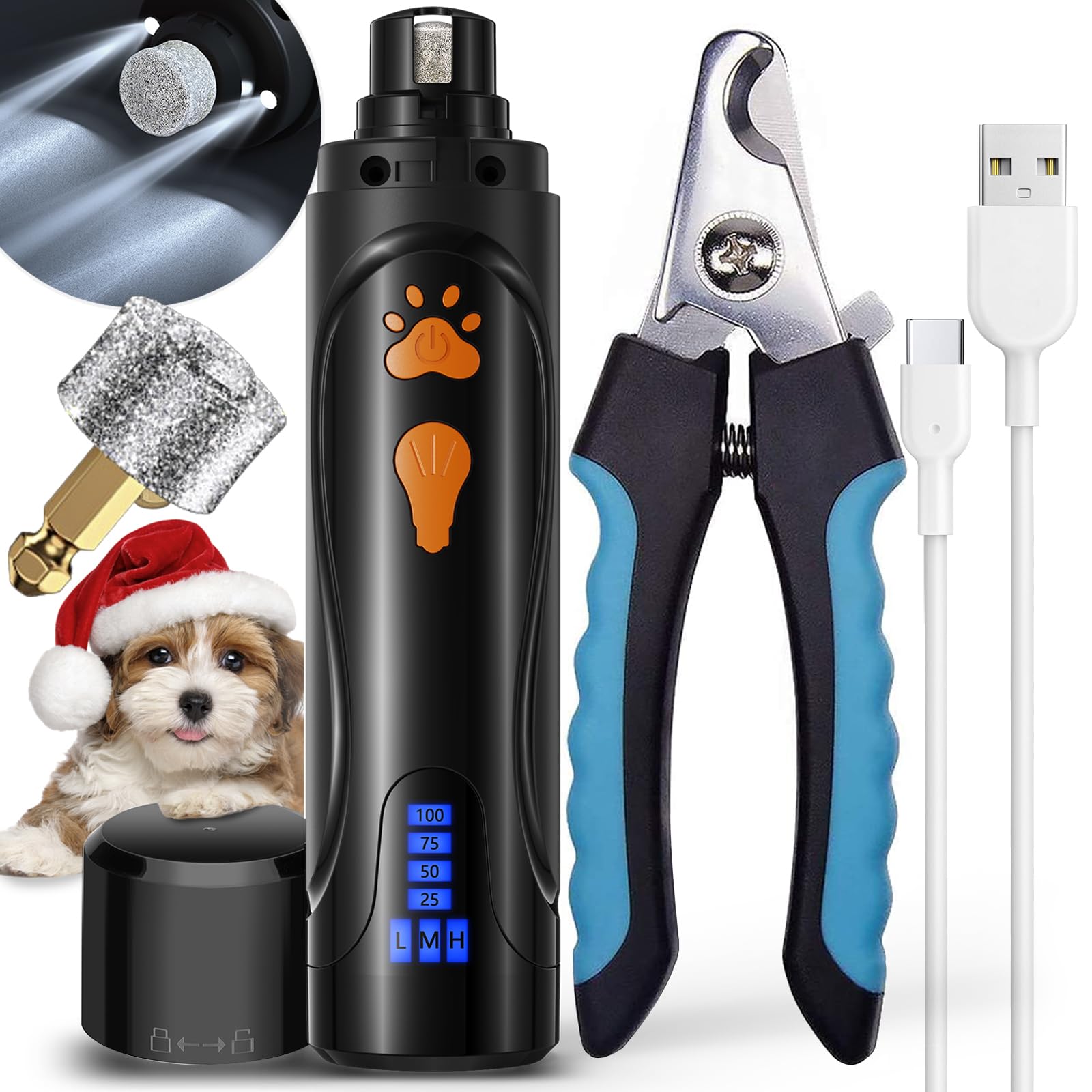 YABIFE Rechargeable Dog Nail Grinder & Clippers Kit - Super Quiet Pet Nail Trimmer for Small & Large Dogs & Cats - 3 Speed Adjustable with Extra Grinding Wheel - Perfect for At-Home Grooming & Professional Pet Care
