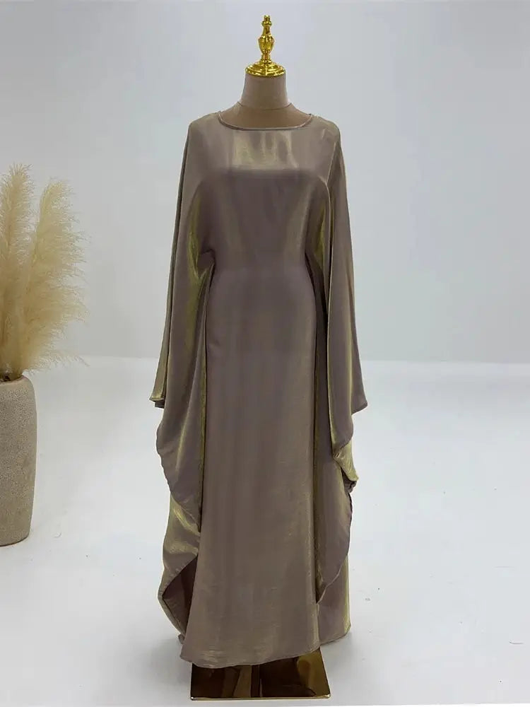 Elegant Batwing Sleeve Satin Abaya Dress for Women - Modest Muslim Prayer Dress for Eid, Wedding & Special Occasions