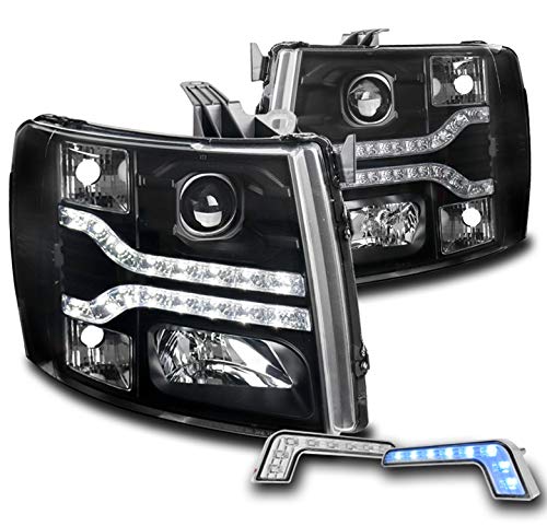 Black LED DRL Projector Headlights for 2007-2013 Chevy Silverado - 6.25