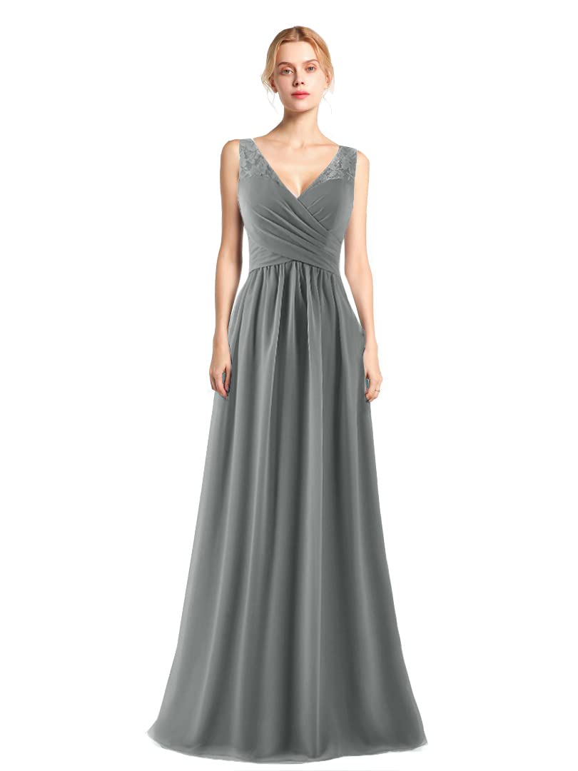 Elegant A-Line V-Neck Chiffon Long Empire Waist Bridesmaid Dresses & Simple Prom Dresses for Weddings, Formal Events & Special Occasions