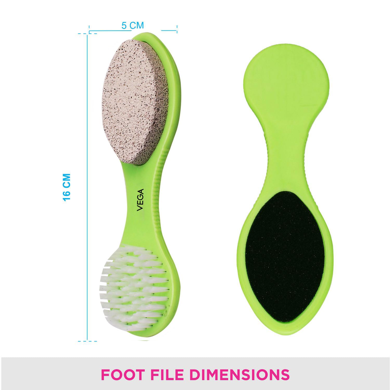 VEGA 3 in 1 Pedicure Scraper Brush Kit - Dead Skin Remover Tool for Cleansing, Scrubbing & Filing - Perfect for At-Home Foot Care & Spa Pedicures