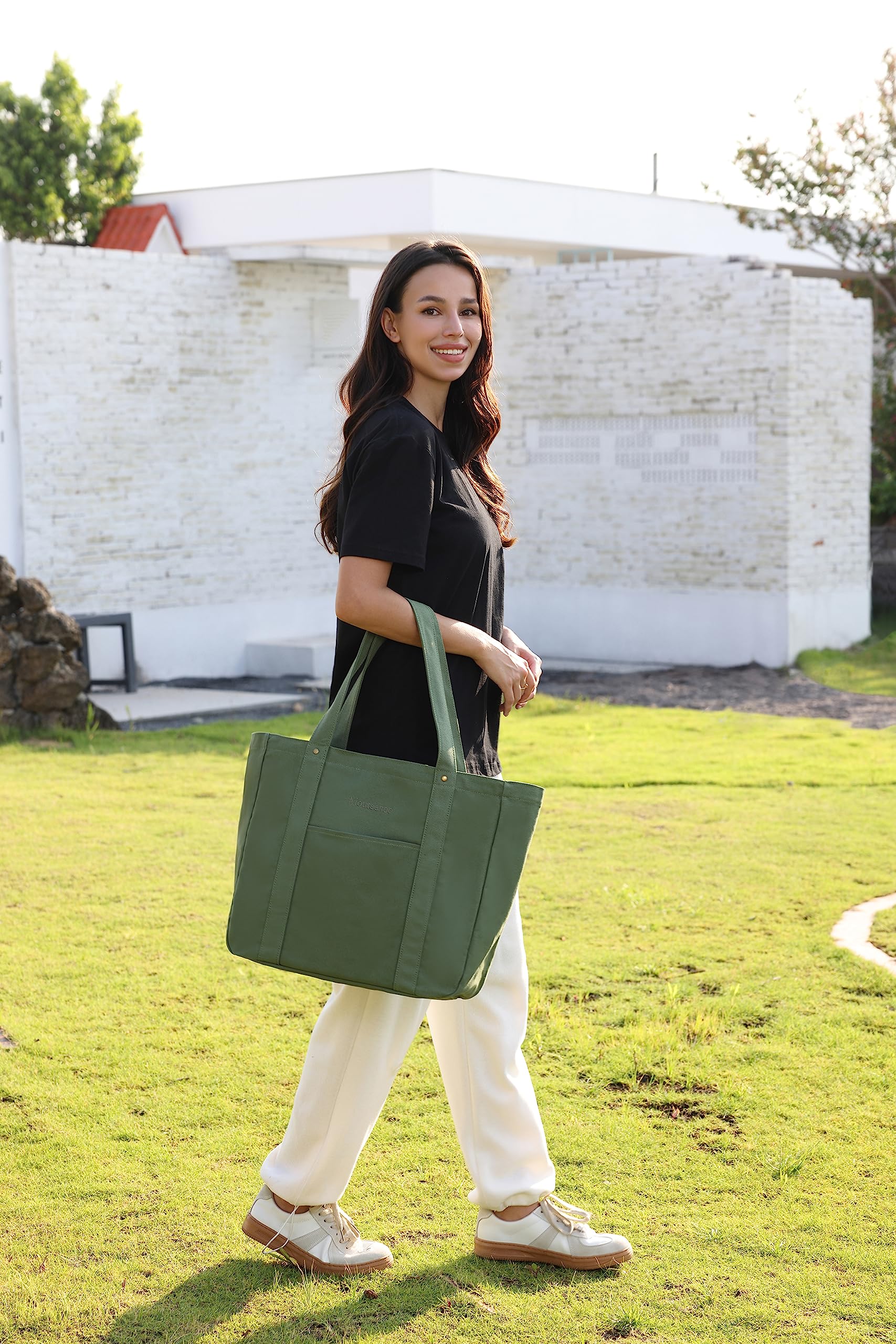 Stylish Large Canvas Tote Bag for Women with Secure Zipper Closure & Laptop Compartment - Perfect for Work, Travel, Beach & Everyday Use