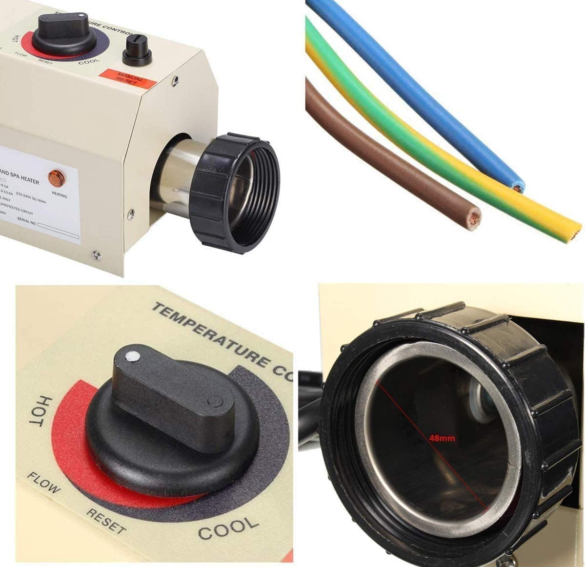 3KW 220V 240V Electric Water Heater Thermostat for SPA, Bath & Swimming Pool - Premium Portable Pool Heater Pump with High-Quality Temperature Control - Perfect for Home, Hotel and Outdoor Use
