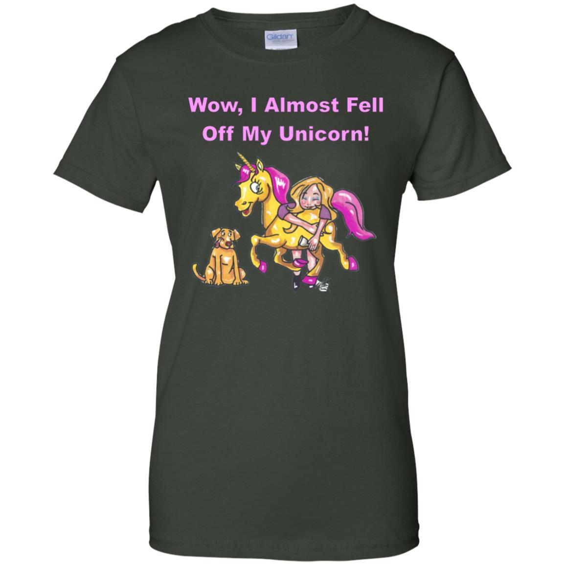 Wow I Almost Fell Off My Unicorn Women's 100% Cotton T-Shirt - Funny Sarcastic Graphic Tee for Casual Wear, Girls Night Out & Unicorn Lovers