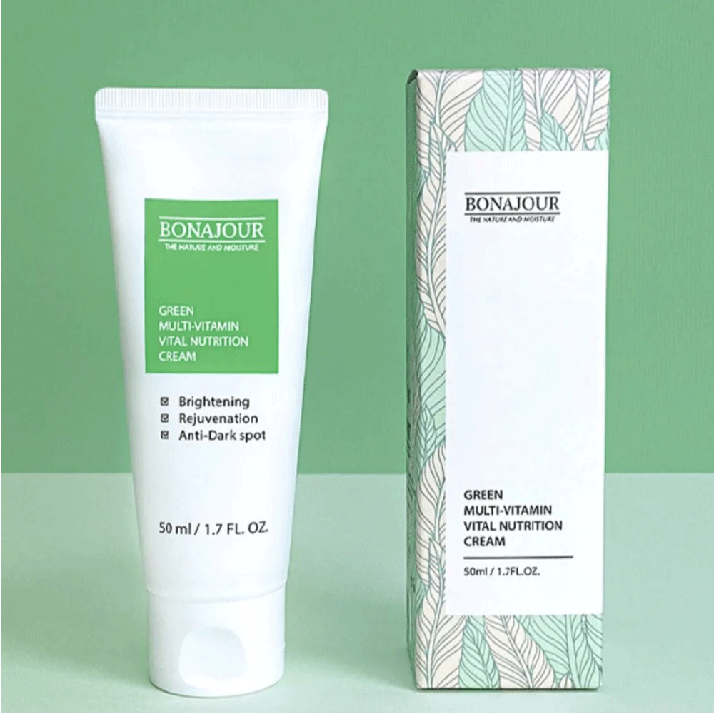 BONAJOUR Green Multi Vitamin Vital Nutrition Cream 50ml - Hydrating & Anti-Aging Face Moisturizer for Dry Skin - Perfect for Daily Skincare Routine & Night Care