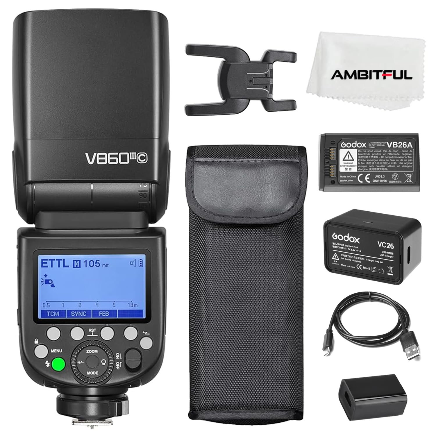 Godox V860III-C TTL 2.4G GN60 HSS Camera Flash with 10-Speed Adjustable Modeling Light & 2600mAh Lithium Battery for Canon DSLR - Perfect for Wedding, Portrait & Studio Photography