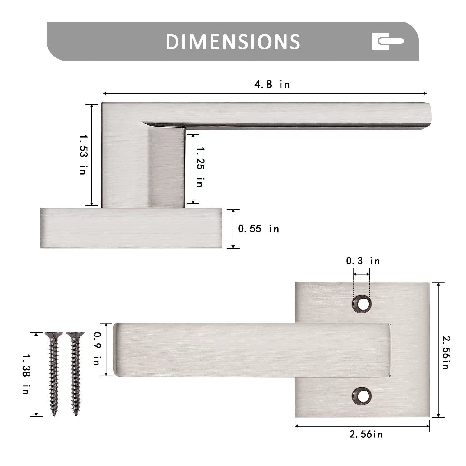Probrico 10-Pack Square Dummy Door Lever Handles - Non-Turning Single Side Pull with Satin Nickel Finish for Closets & French Doors - Easy Installation Pull Only Lever Set - Perfect for Home, Office & Commercial Spaces