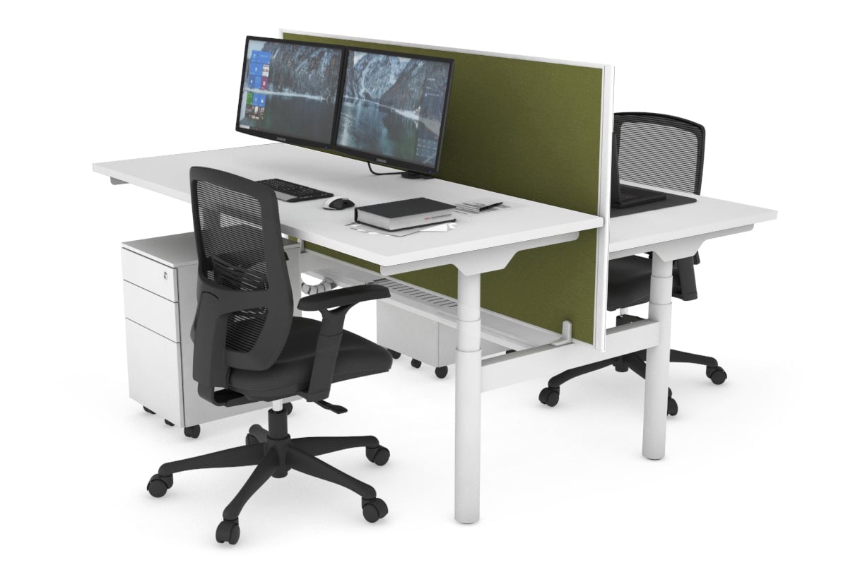 Flexi Premium Height Adjustable 2-Person H Bench Workstation - White Frame [1200L x 700W] - Ergonomic Office & Home Workspace Solution for Collaborative Teams