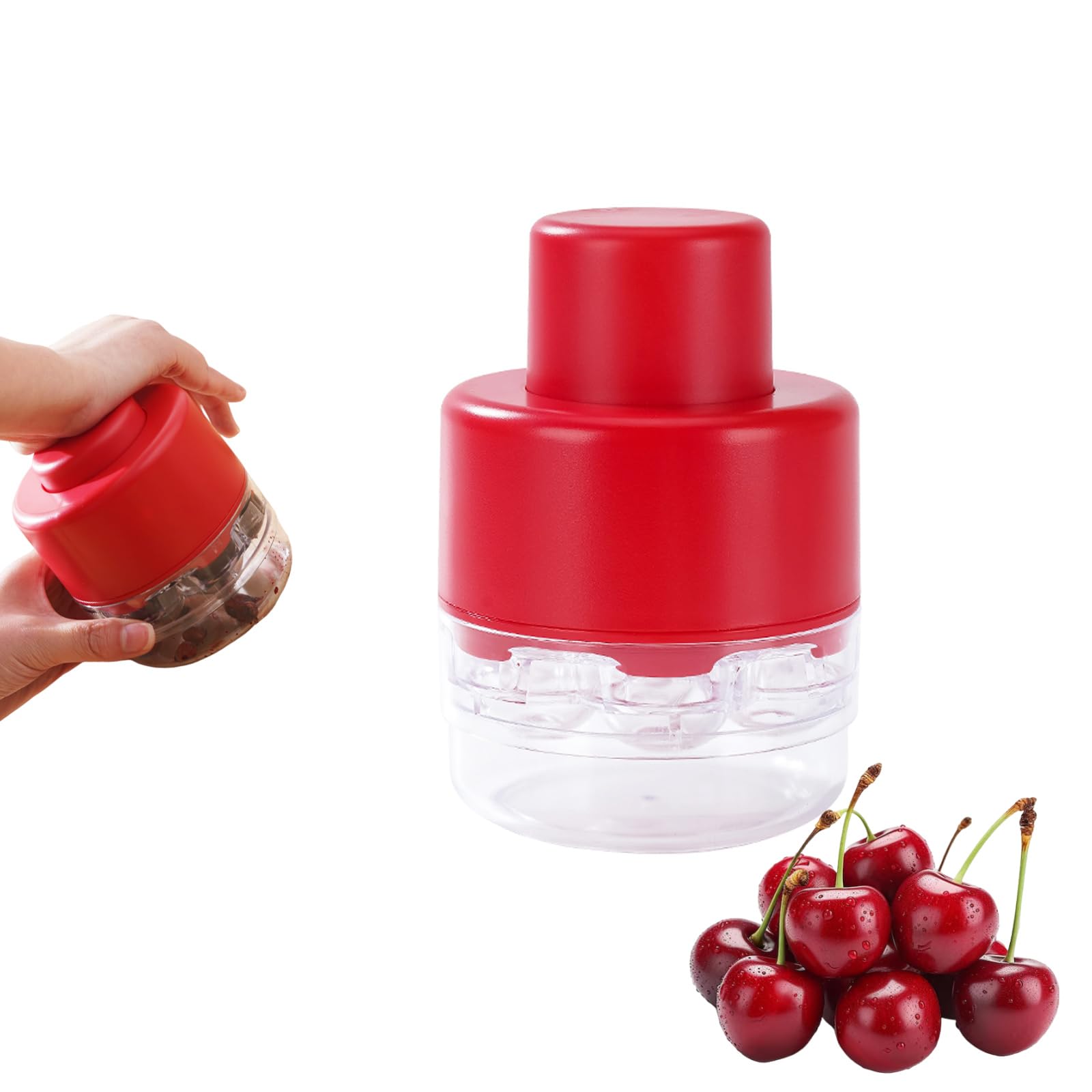 Premium Cherry Pitter Tool - Stainless Steel Olive & Cherry Corer Removes Pits from 7 Cherries at Once - Multi-Functional Fruit Seed Remover for Cherry Jam, Pies, Salads & Baking (Red) - Perfect for Home Kitchens & Professional Chefs