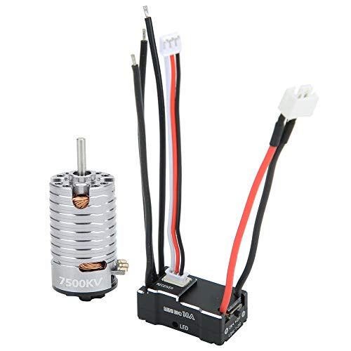 Brushless RC Motor and ESC Combo - 1410 7500KV Brushless Motor with 18A ESC Upgrade Kit for 1/24, 1/28, 1/32 Scale RC Cars (Titanium Color) - Perfect for Racing, Drifting and DIY RC Car Upgrades