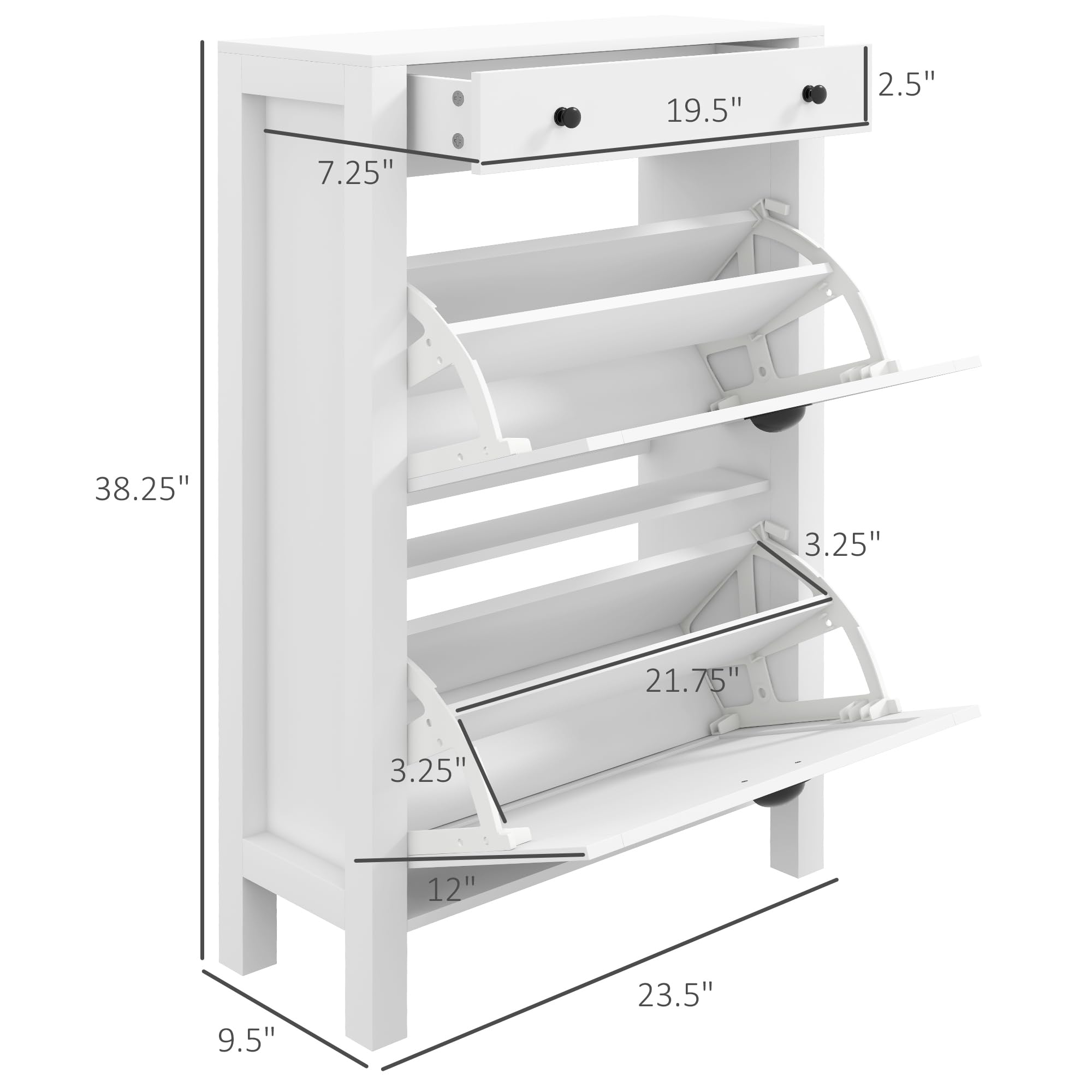 HOMCOM Shoe Cabinet Organizer - Freestanding Entryway Shoe Storage with 2 Flip Drawers & Adjustable Shelves, Holds 8 Pairs of Shoes - Perfect for Hallway, Closet or Small Space Organization
