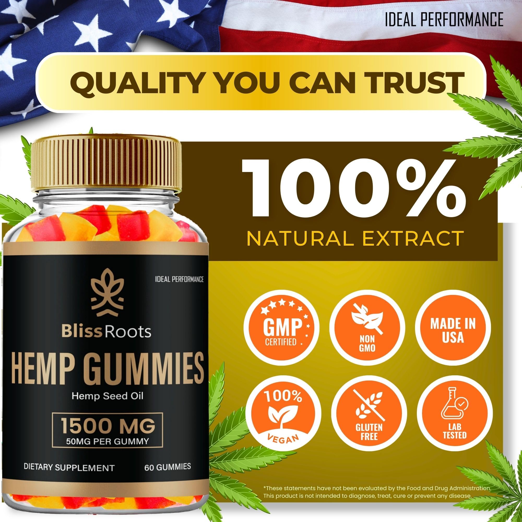 Organic Bliss Roots Hemp Gummies with Hemp Seed Extract & Hemp Oil - Advanced Formula (3 Pack) - Stress Relief & Sleep Support for Daily Wellness