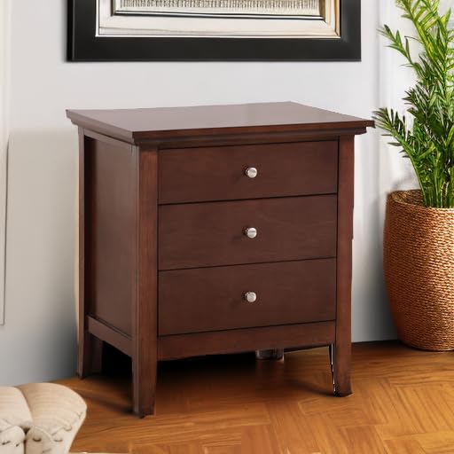 Glory Furniture Hammond 3 Drawer Nightstand in Cappuccino Finish - Modern Bedside Table for Bedroom, Living Room & Guest Room Storage