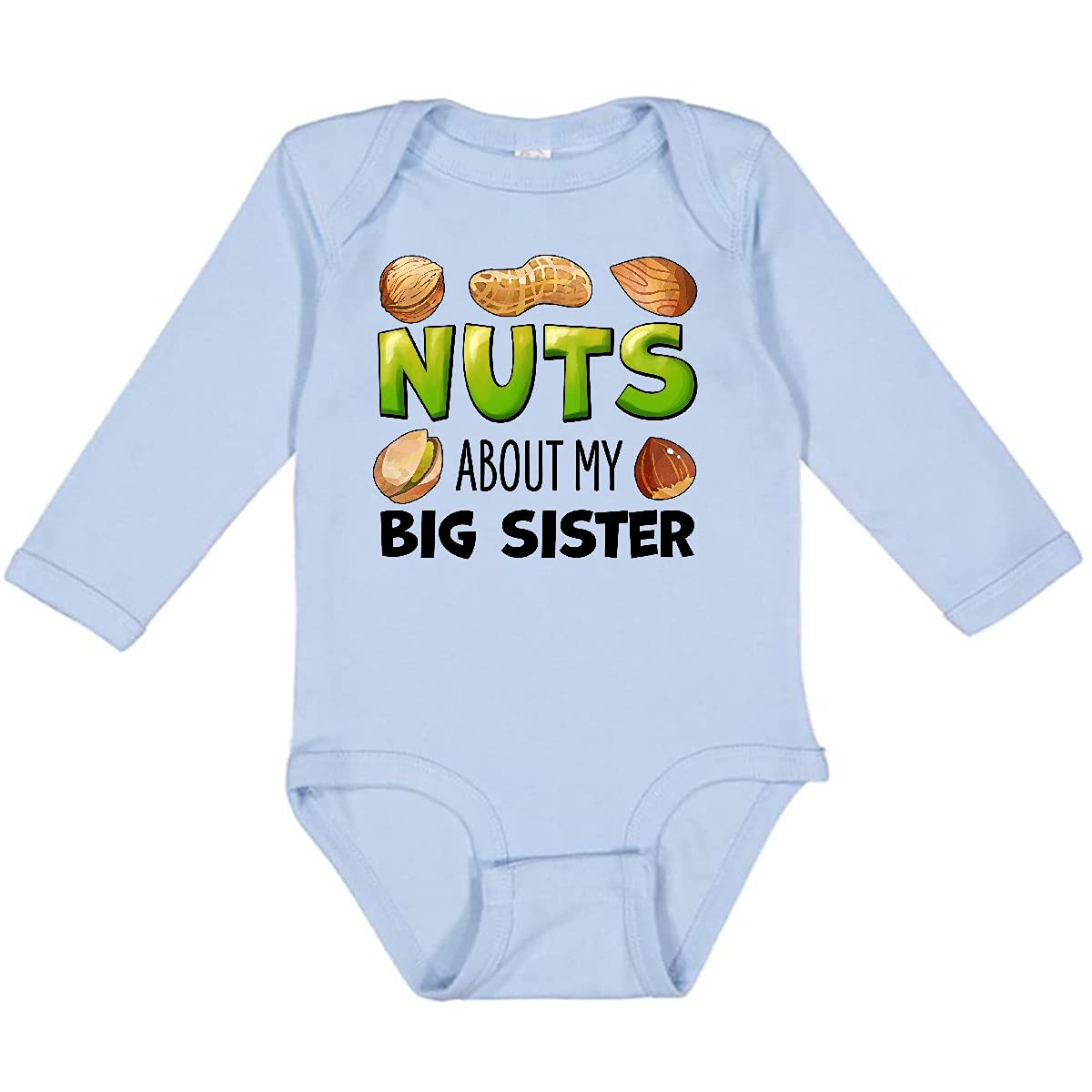 Inktastic Nuts About My Big Sister Peanut Almond Pistachio Long Sleeve Baby Bodysuit - Cute Sibling Matching Outfit for Family Photos & Special Occasions
