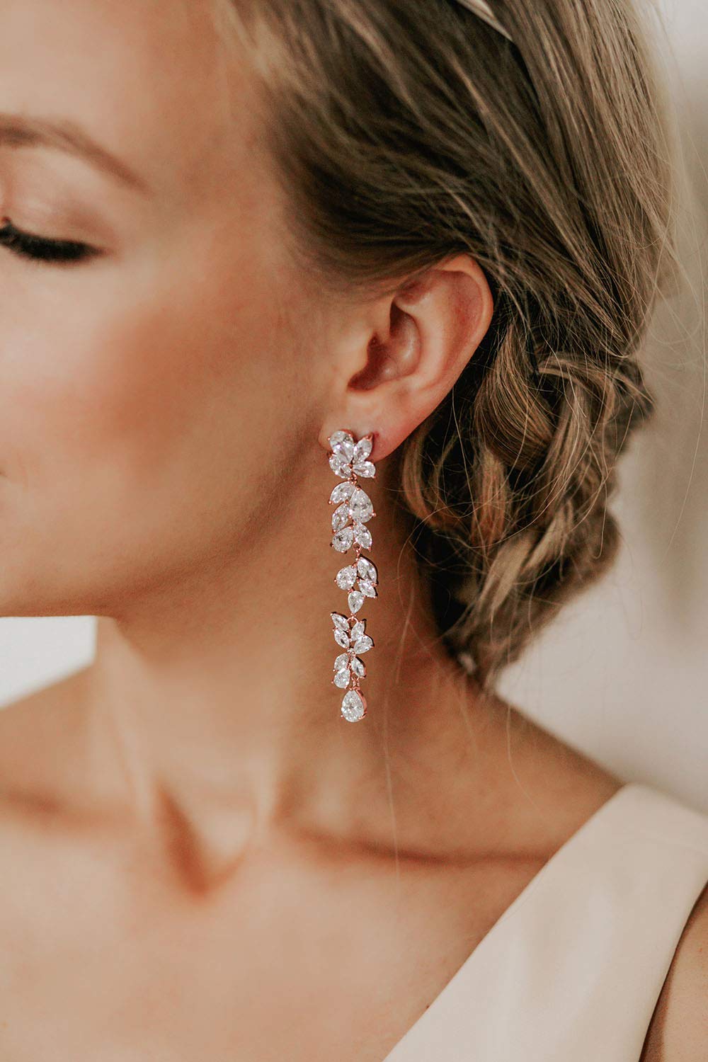SWEETV 3 Carat Cubic Zirconia Wedding Earrings for Women - Elegant Crystal Chandelier Drop Earrings for Bride, Prom, Pageant - Perfect for Weddings, Evening Gala & Special Occasions