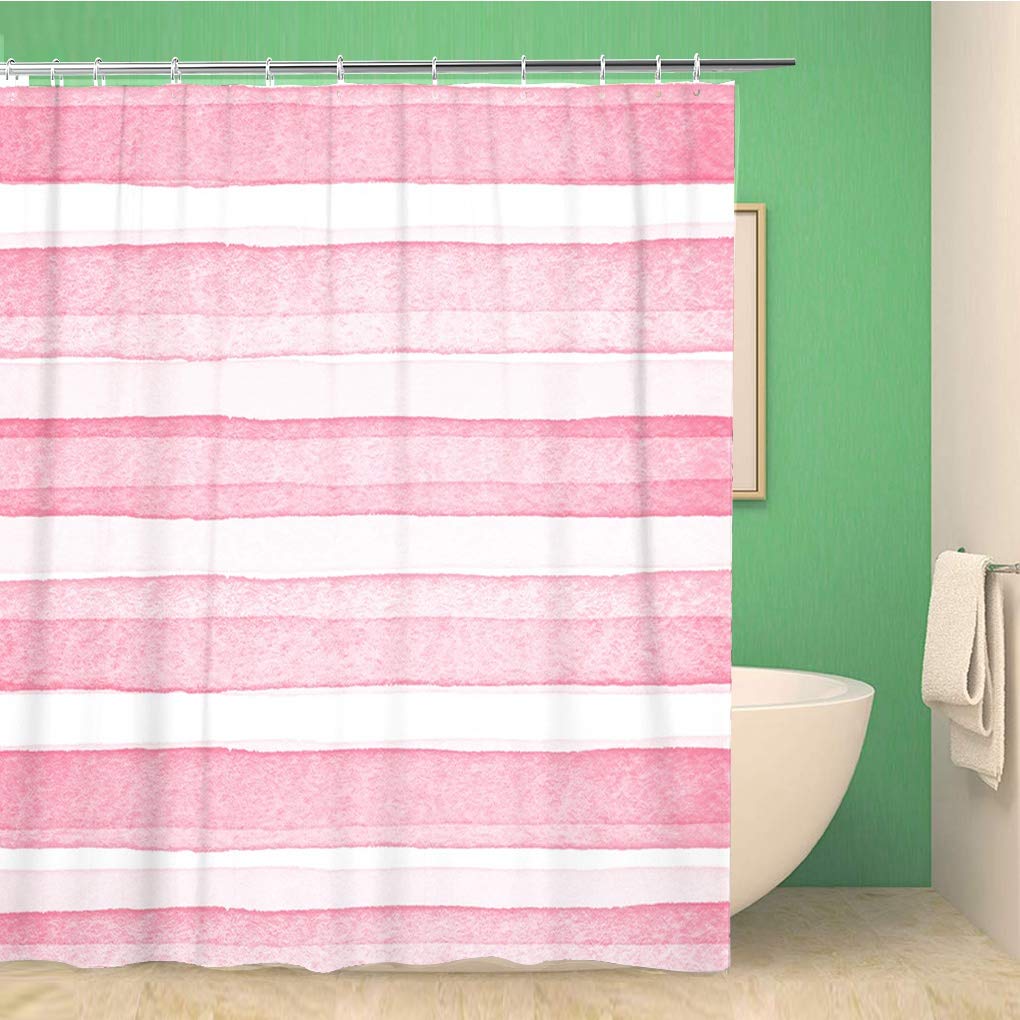 Colorful Abstract Pink Stripes Watercolor Shower Curtain - 60x72 Inch Waterproof Polyester Fabric Bath Curtain Set with Hooks - Perfect for Baby Nursery, Kids Bathroom & Modern Home Decor