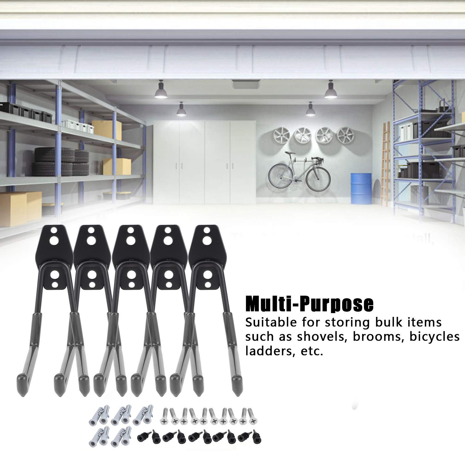 Garage Hooks for Wall Mounted Tool Organization - Heavy Duty Storage Hangers for Garage, Shed & Workshop (Black) - Perfect for Hanging Tools, Ladders, Bikes & Garden Equipment