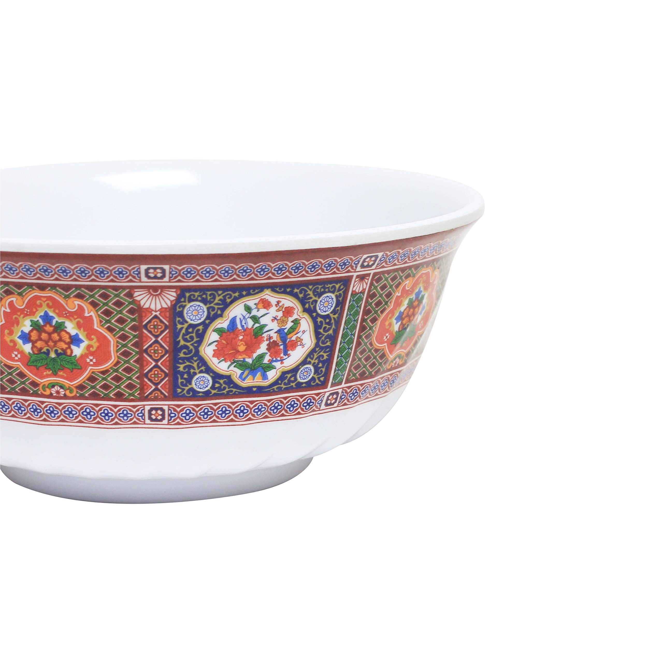 Peacock Melamine Dinnerware Set - 34 oz Scalloped Bowl (7.25 Inch) - Pack of 12 - Durable & Lightweight for Outdoor Dining, Picnics, and Pool Parties