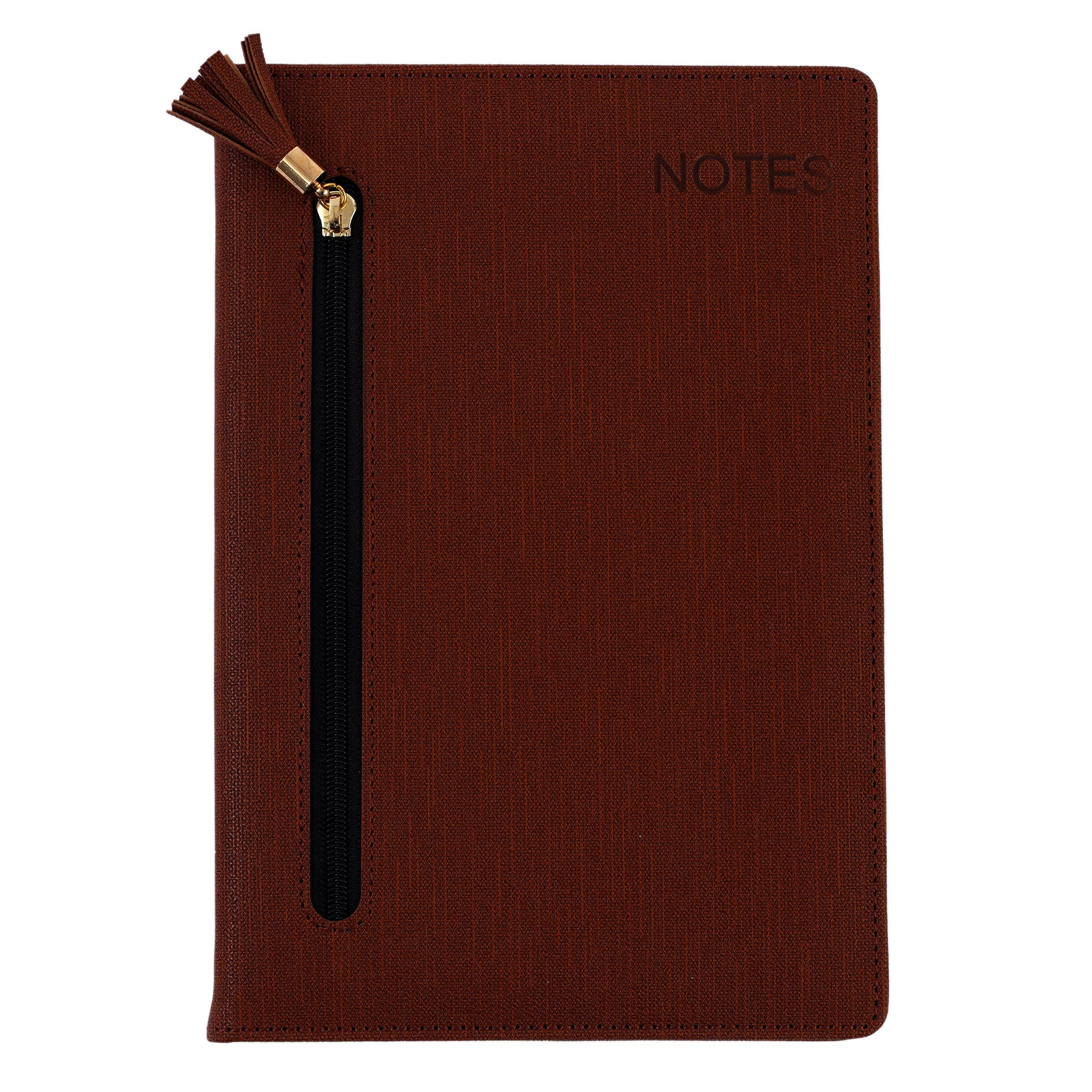Premium 128-Sheet PU Leather Journal with Zipper Pocket & Tassel - Brown (PMS 7602) 5.5